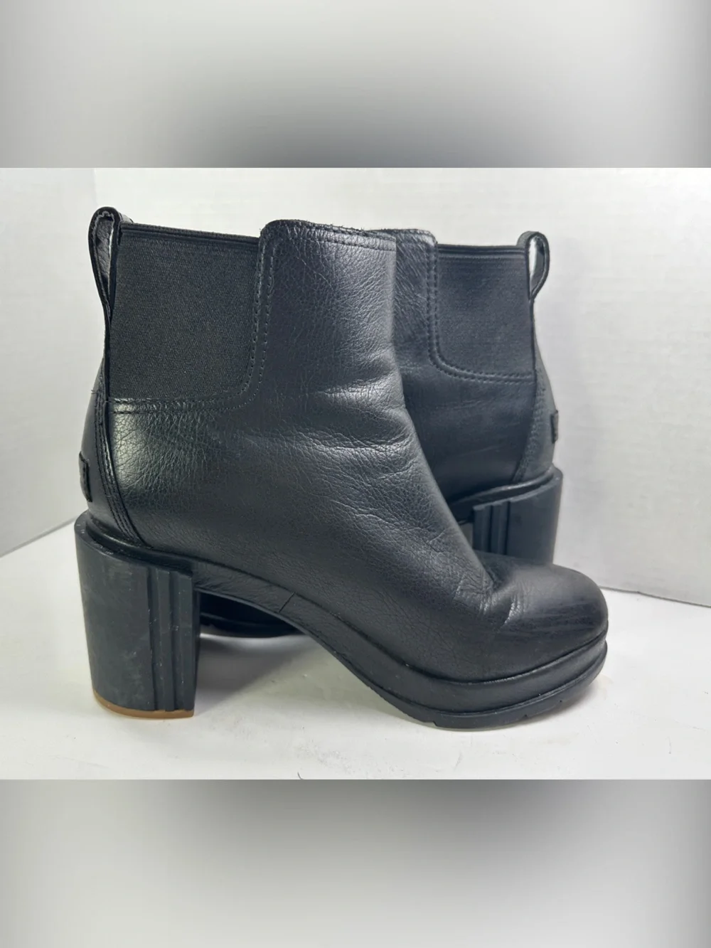 Sorel Margot Black Leather Block Heel Ankle Boots Size 8